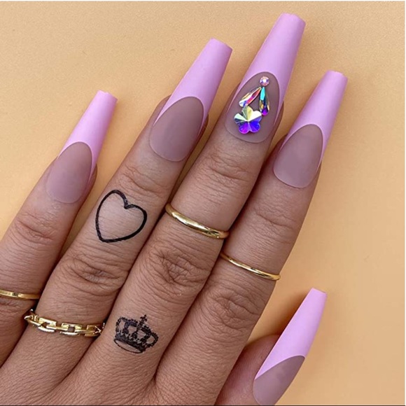 🆓 Pink Crystal Extra Long Coffin Nails - Picture 5 of 5